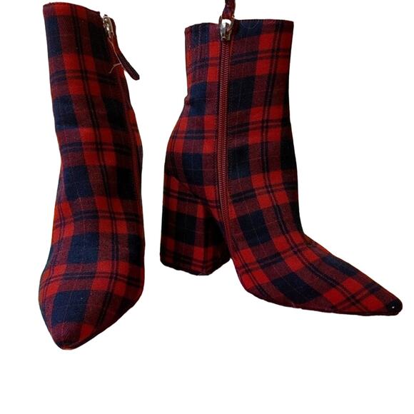 Alias Mae Ahara Bootie EU 36 Plaid Chunky Unique Statement Zipper Red Tartan - Picture 1 of 15